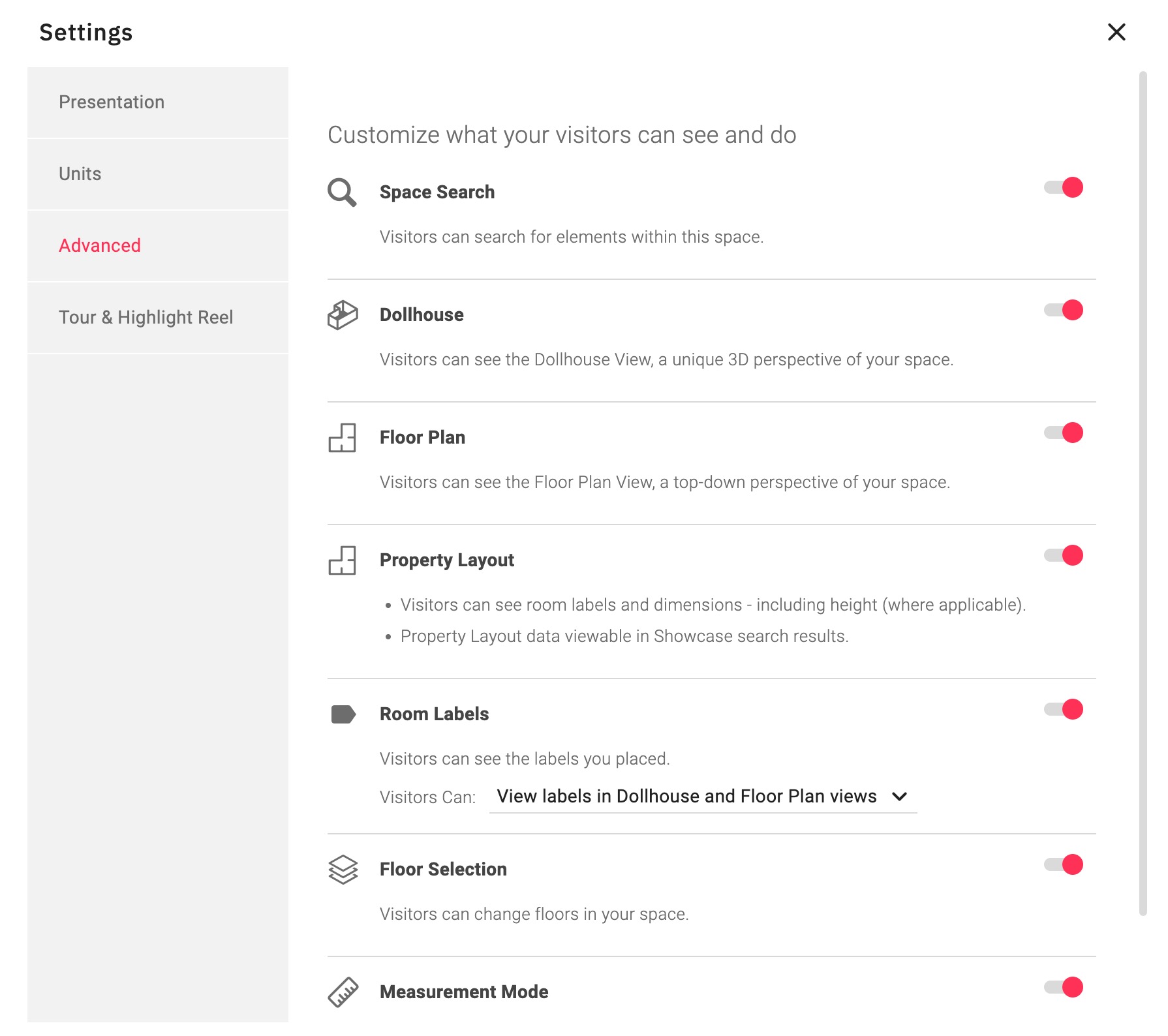 Advanced Settings for Showcase